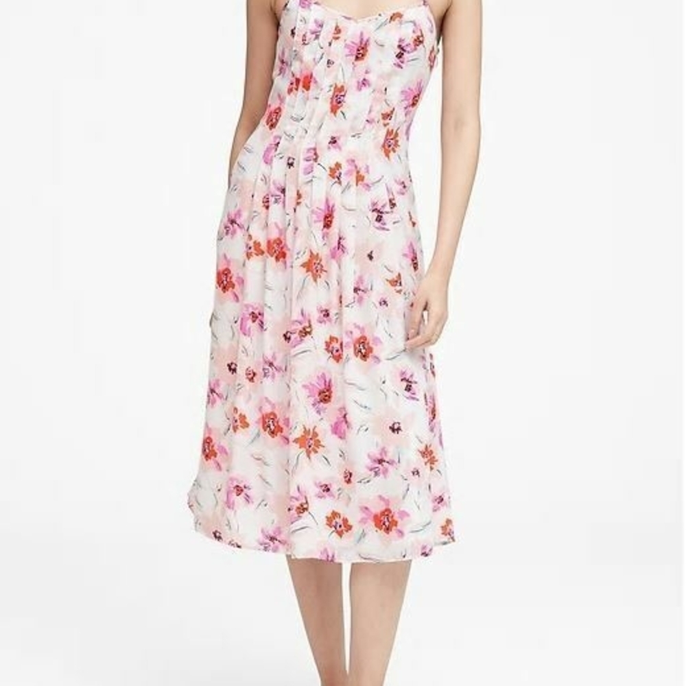 Pintuck White Pink Floral Spaghetti Cross Straps